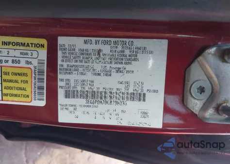 2016 Ford Fusion Se из США, поврежденный, VIN 3FA6P0H70GR288030